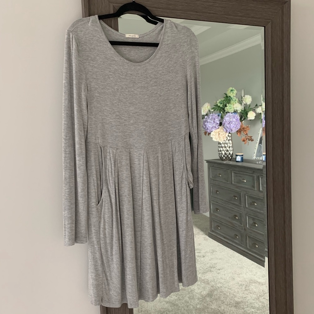 Basic Gray Swing Dress with Pockets - Size L